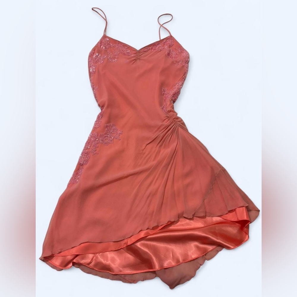Laundry By Shelli Segal Silk Beaded Coral Dress